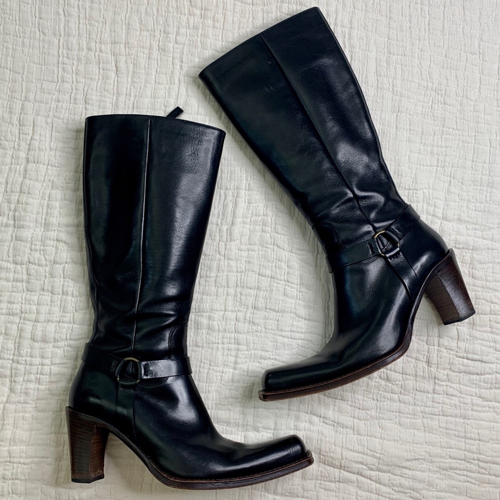 Kenneth Cole Black Leather Knee-High Heeled Boots